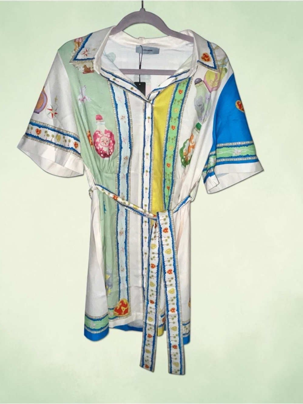 ✨✨✨NWT size Large Colorful Perfume Bottle Print Kimono Wrap Dress